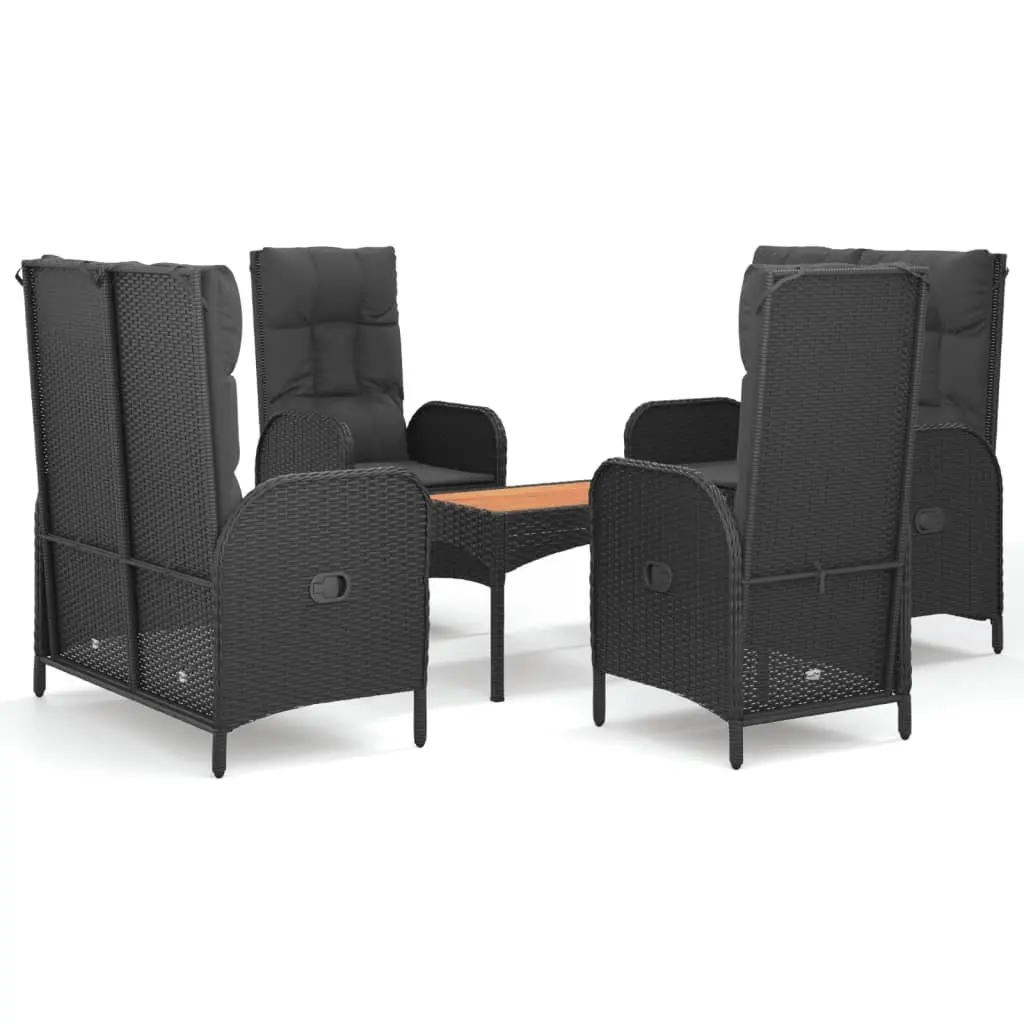5 Piece Outdoor Dining Set PE Rattan Steel Acacia Wood Table Black
