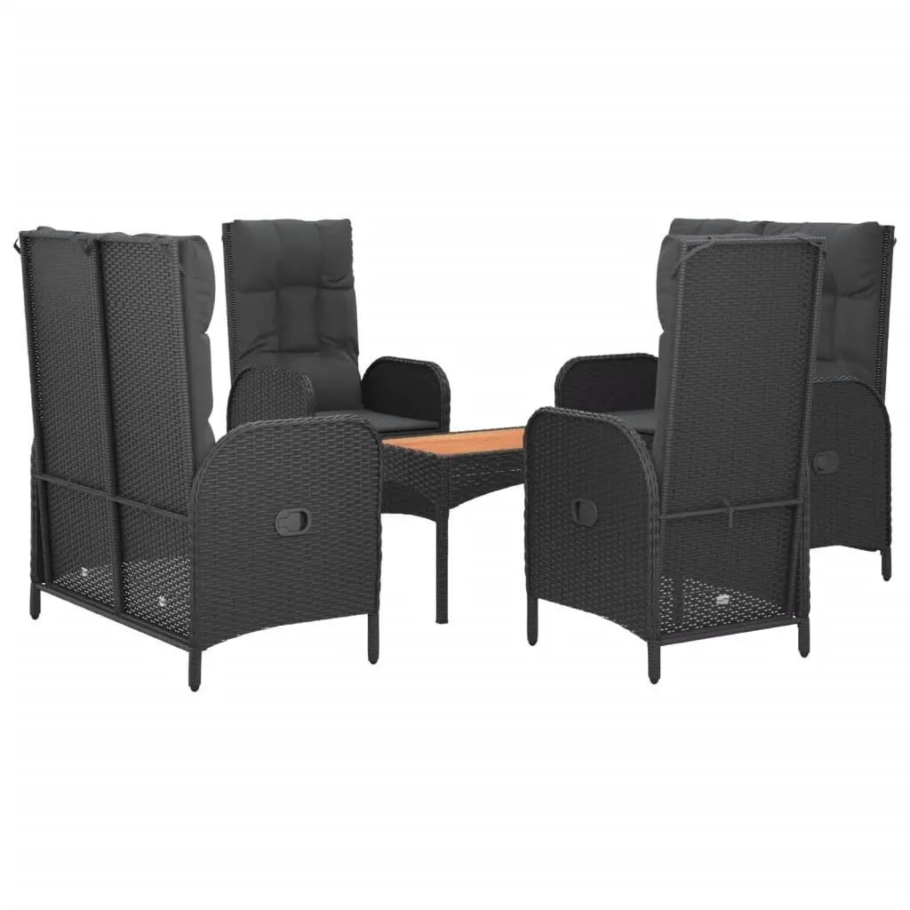 5 Piece Outdoor Dining Set PE Rattan Steel Acacia Wood Table Black