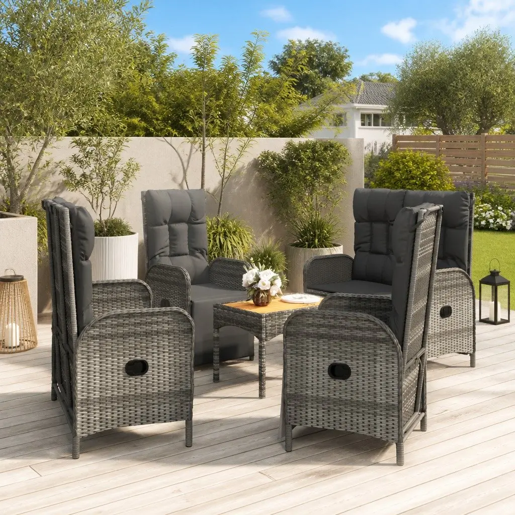 Garden Dining Set 5 Piece Outdoor Furniture Grey PE Rattan Steel Acacia Wood