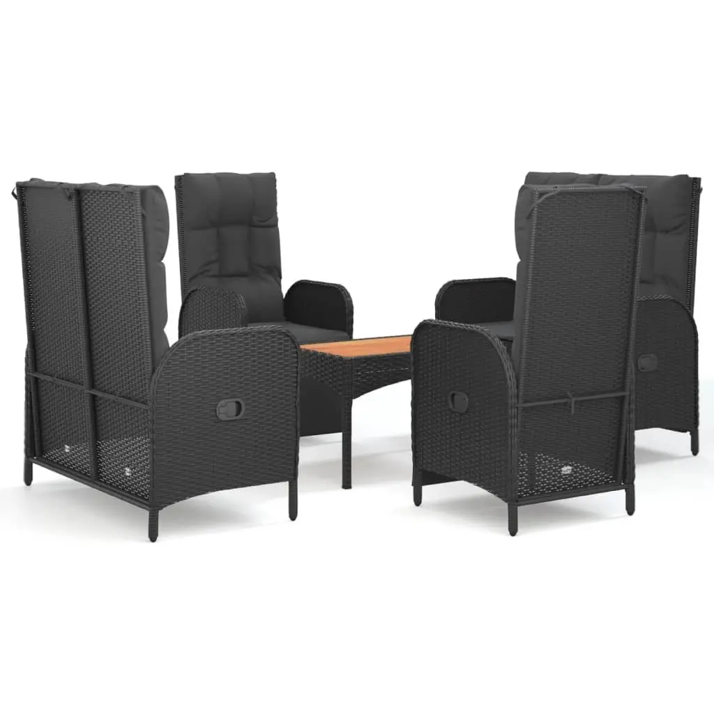 5 Piece Outdoor Garden Dining Set Black PE Rattan Steel Frame Acacia Wood Table
