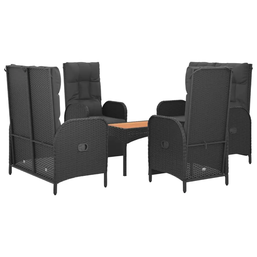 5 Piece Outdoor Garden Dining Set Black PE Rattan Steel Frame Acacia Wood Table