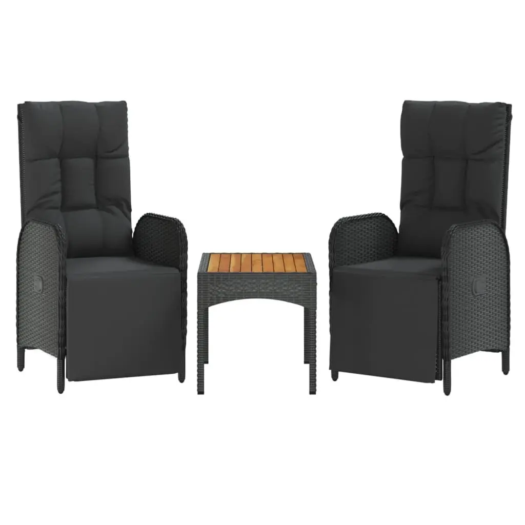 5 Piece Outdoor Garden Dining Set Black PE Rattan Steel Frame Acacia Wood Table
