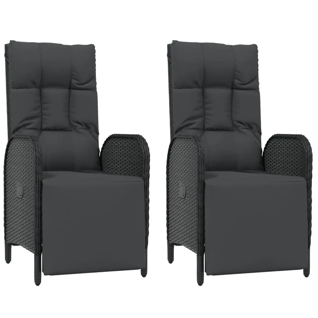 3 Piece Garden Dining Set Black Poly Rattan Outdoor Furniture with Cushions