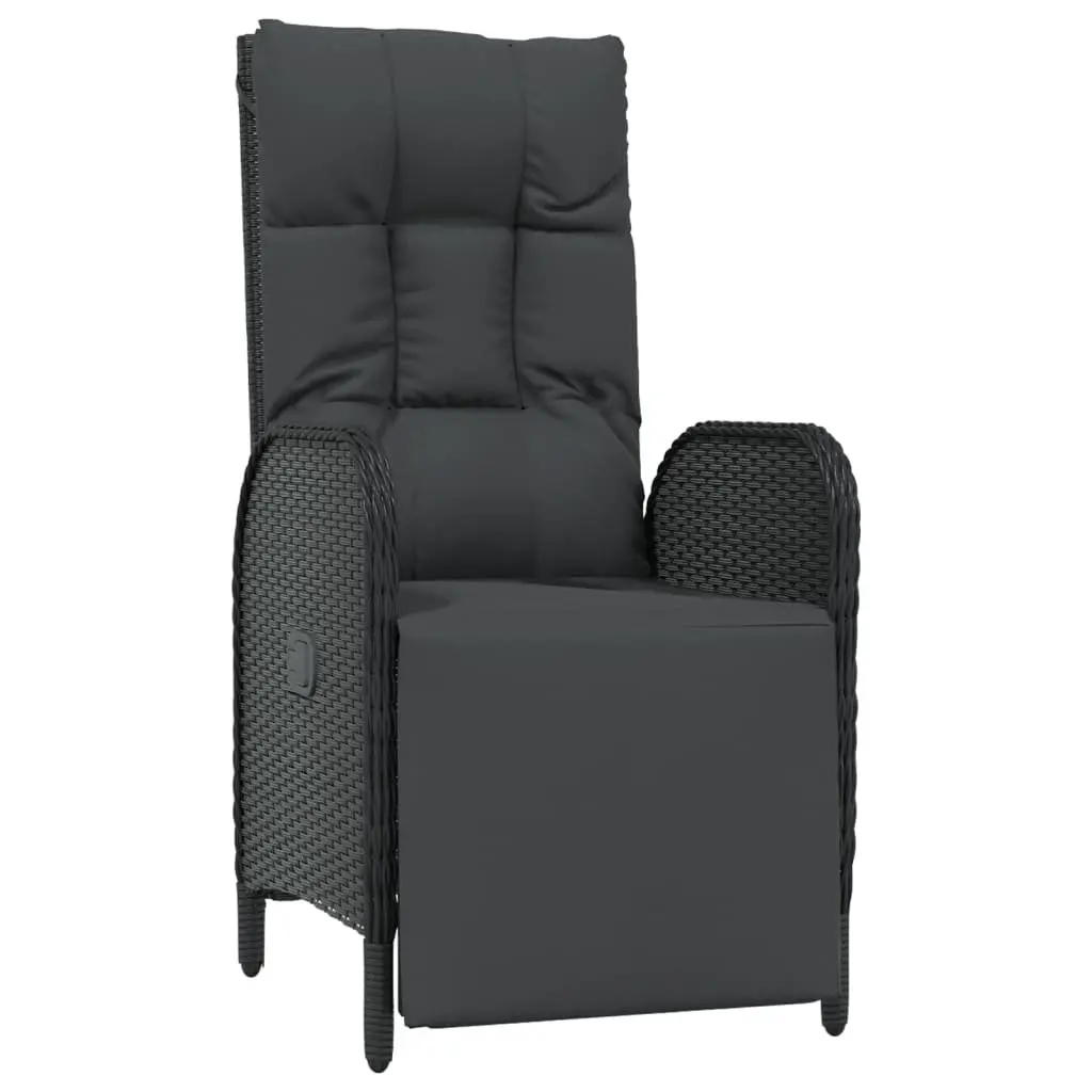 3 Piece Garden Dining Set Black Poly Rattan Outdoor Furniture with Cushions
