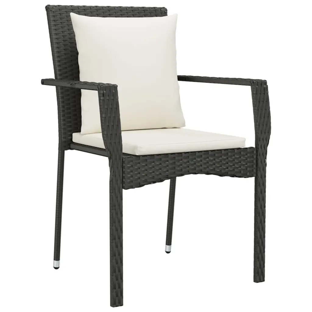 Garden Dining Set 5 Piece Outdoor Patio Furniture Black PE Rattan Steel Frame Tempered Glass Tabletop with Padded Cushions