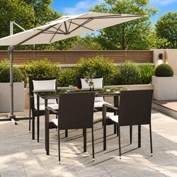5 Piece Outdoor Garden Dining Set Black Poly Rattan Chairs Table Cushions