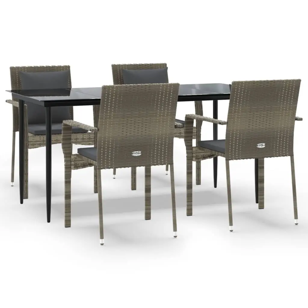 Garden Dining Set PE Rattan 5 Piece Outdoor Furniture Grey Table Chairs with Cushions