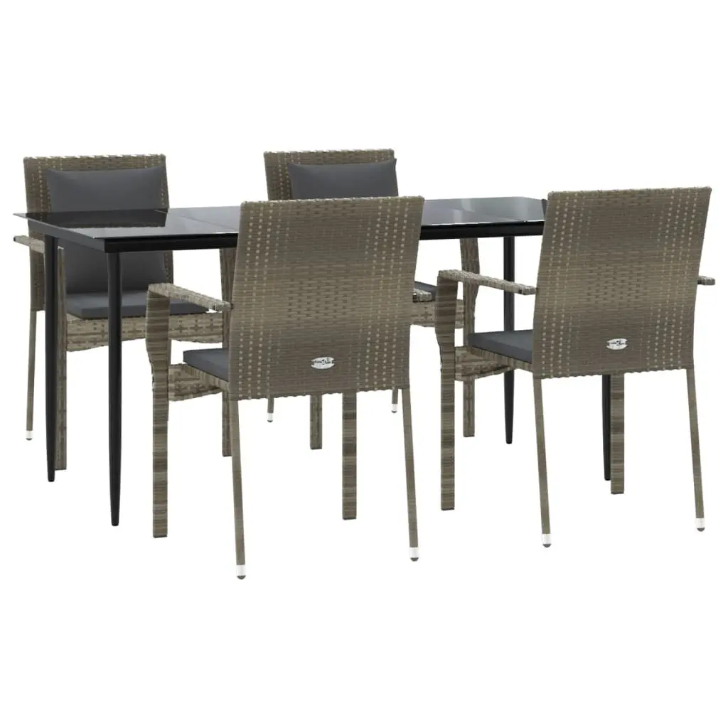 Garden Dining Set PE Rattan 5 Piece Outdoor Furniture Grey Table Chairs with Cushions