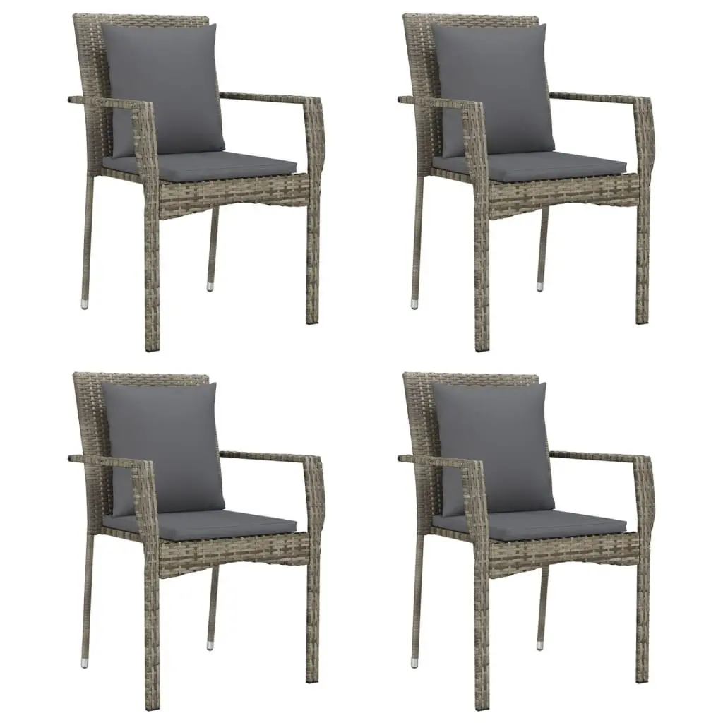 Garden Dining Set PE Rattan 5 Piece Outdoor Furniture Grey Table Chairs with Cushions