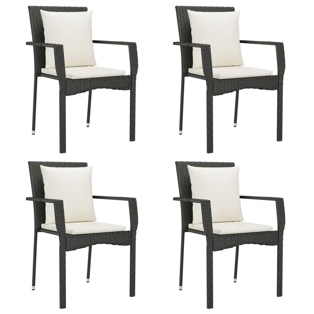 5 Piece Garden Dining Set PE Rattan Black Cushions Powder-Coated Steel Frame Tempered Glass Tabletop