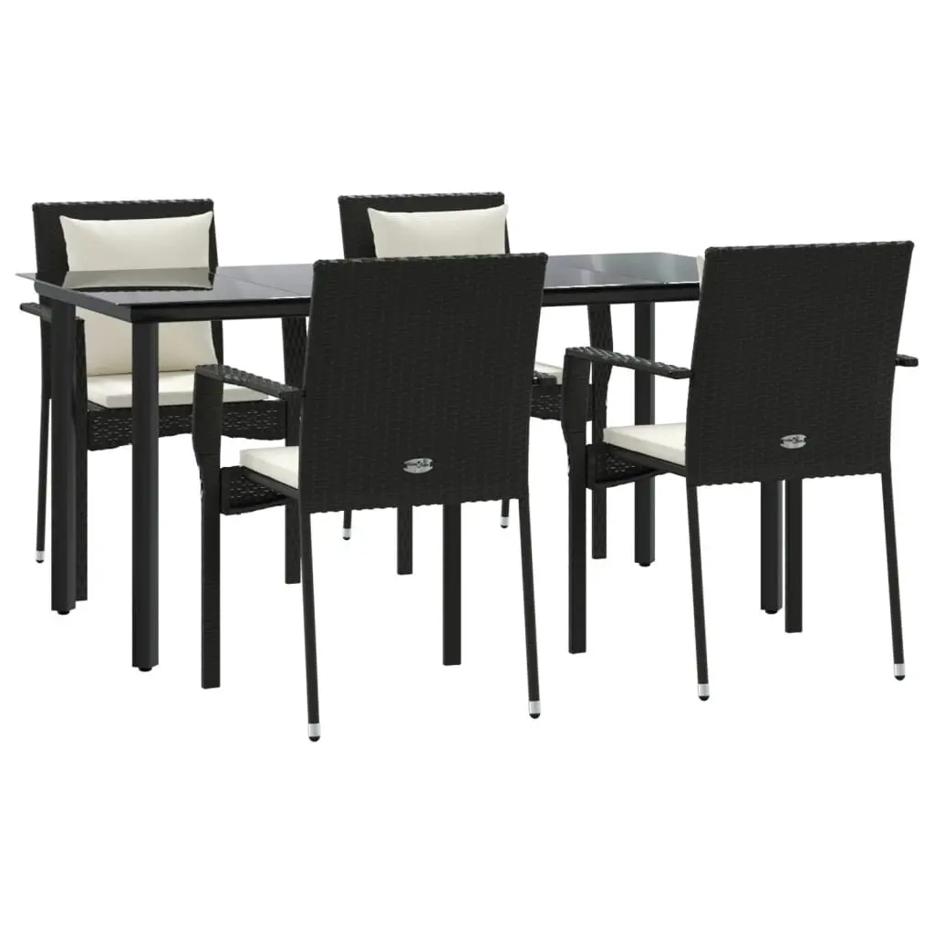5 Piece Garden Dining Set Outdoor Patio Furniture PE Rattan Steel Frame Tempered Glass Black