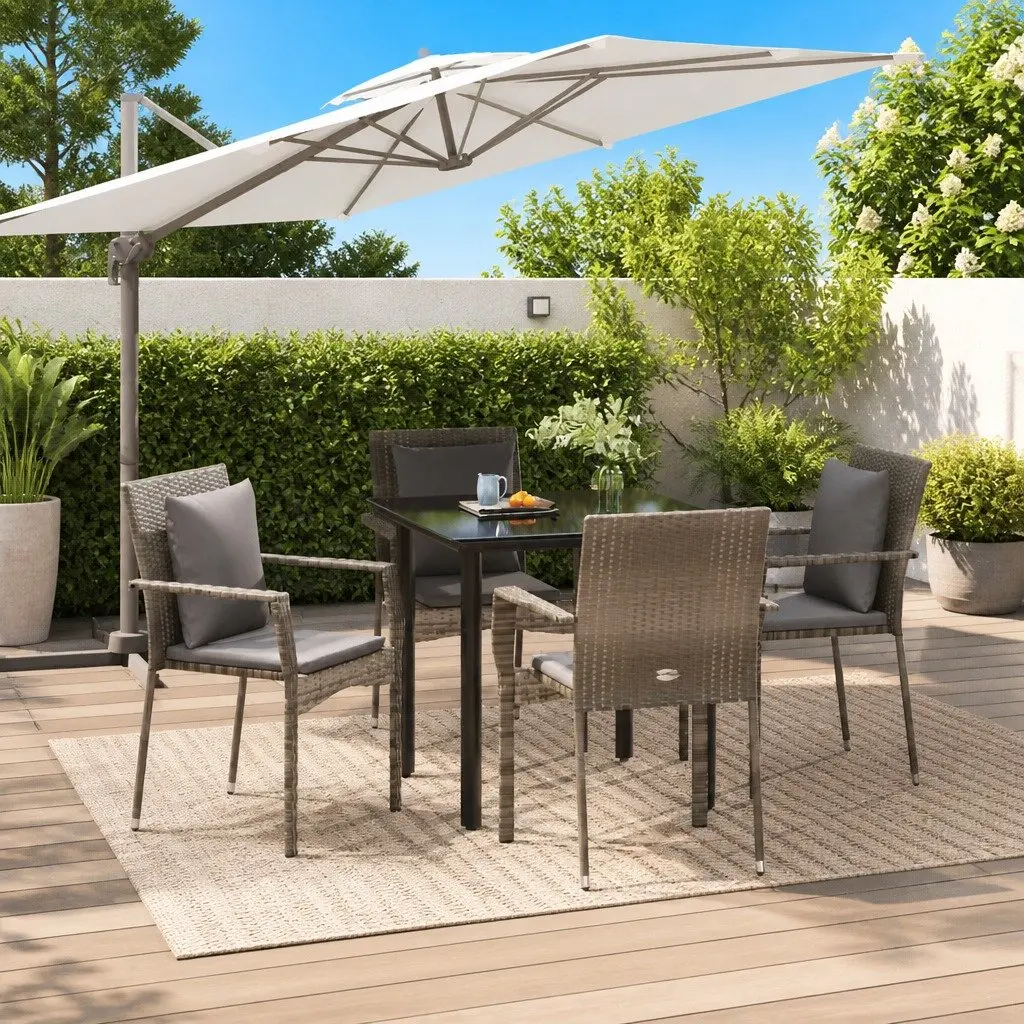 Garden Dining Set 5 Piece PE Rattan Steel Grey Outdoor Patio Furniture with Cushions Table