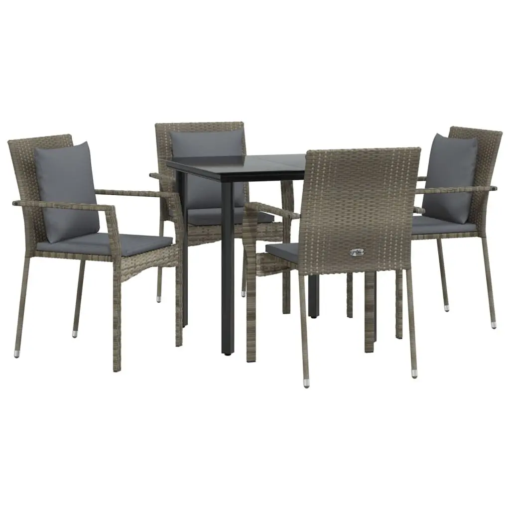 Garden Dining Set 5 Piece PE Rattan Steel Grey Outdoor Patio Furniture with Cushions Table