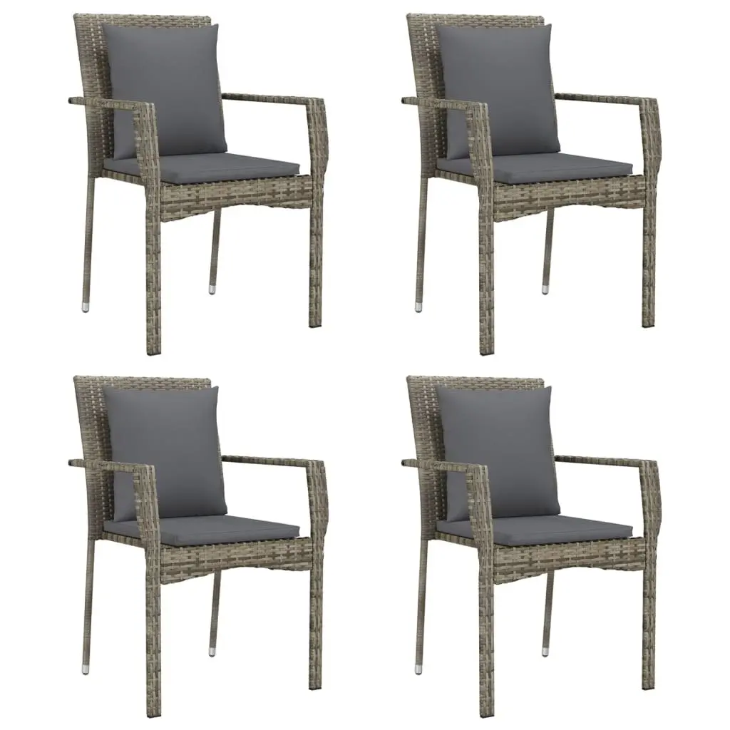 Garden Dining Set 5 Piece PE Rattan Steel Grey Outdoor Patio Furniture with Cushions Table
