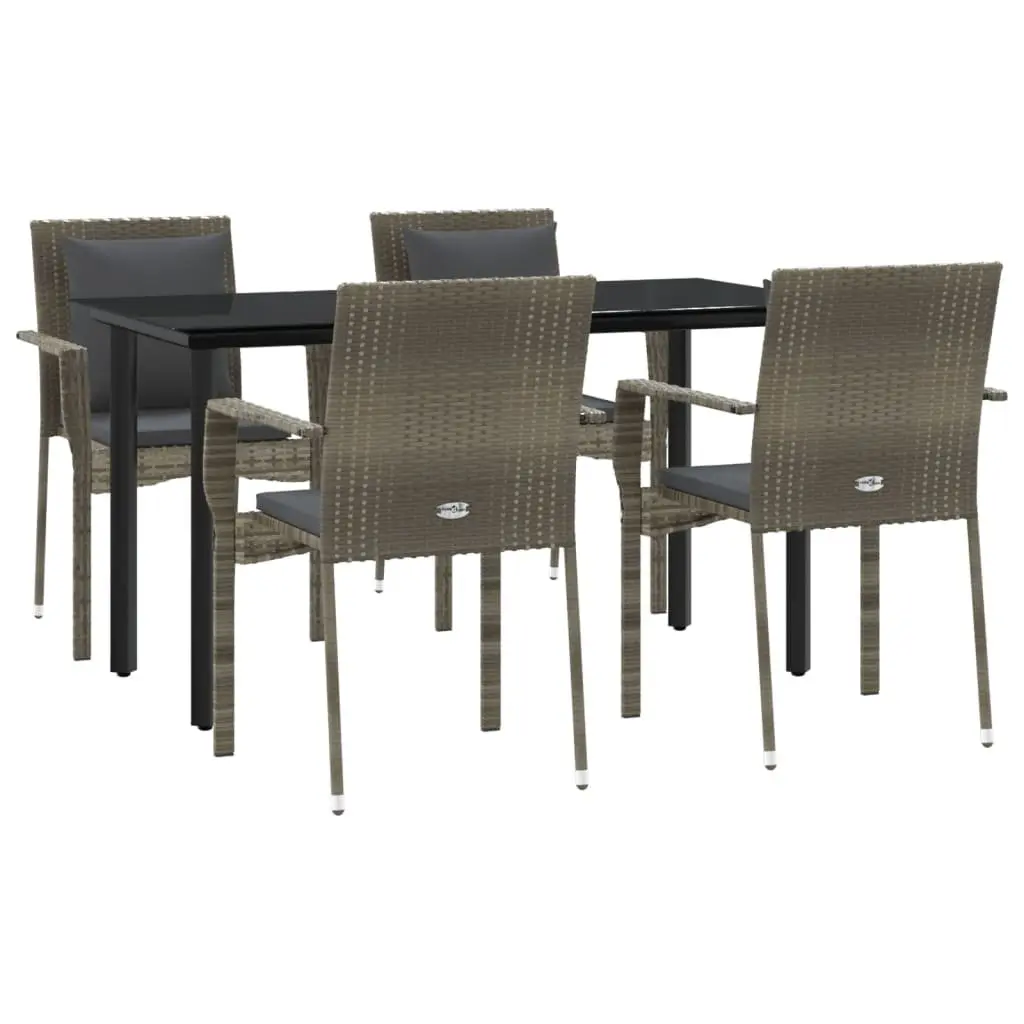 Garden Dining Set 5 Piece Outdoor Patio Furniture Grey Poly Rattan with Cushions
