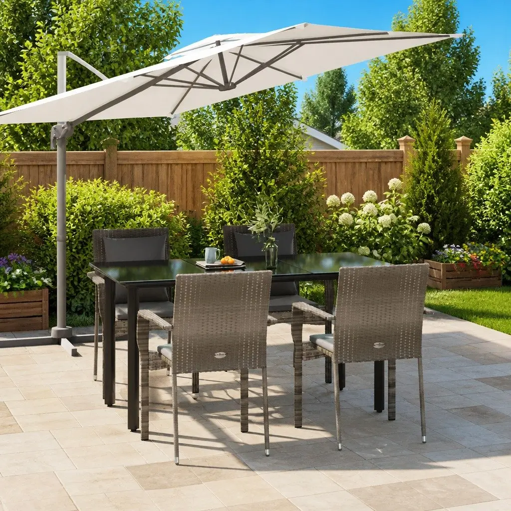 Garden Dining Set 5 Piece Outdoor Furniture Grey Poly Rattan with Cushions
