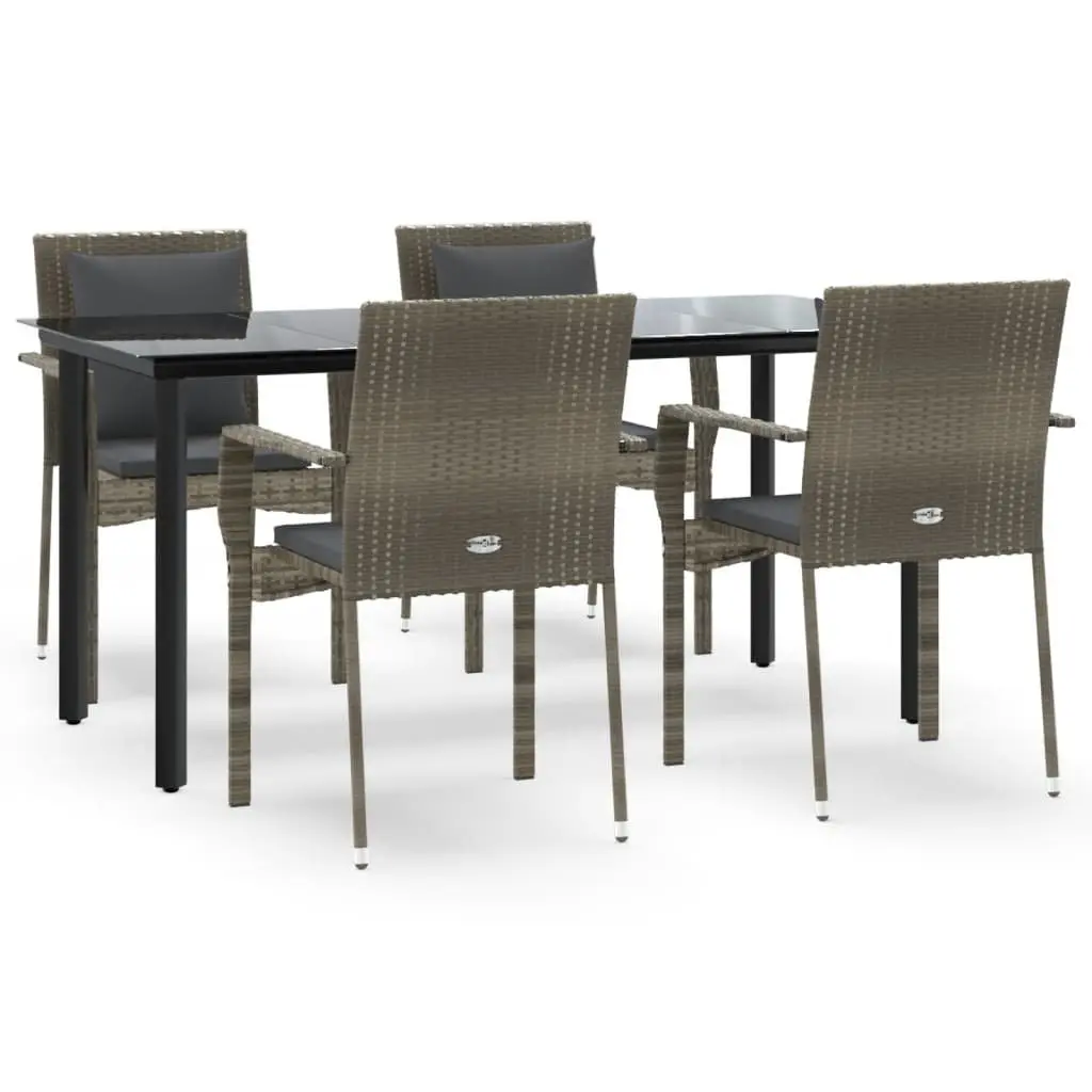 Garden Dining Set 5 Piece Outdoor Furniture Grey Poly Rattan with Cushions