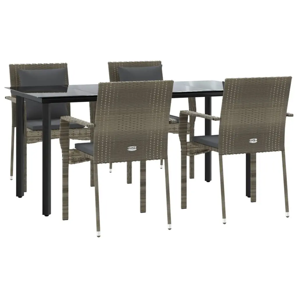 Garden Dining Set 5 Piece Outdoor Furniture Grey Poly Rattan with Cushions