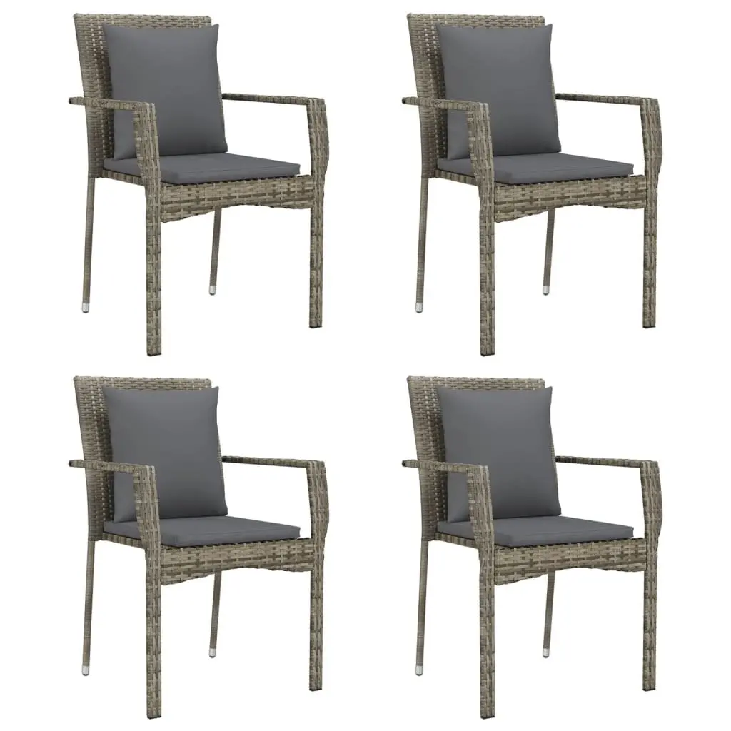 Garden Dining Set 5 Piece Outdoor Furniture Grey Poly Rattan with Cushions