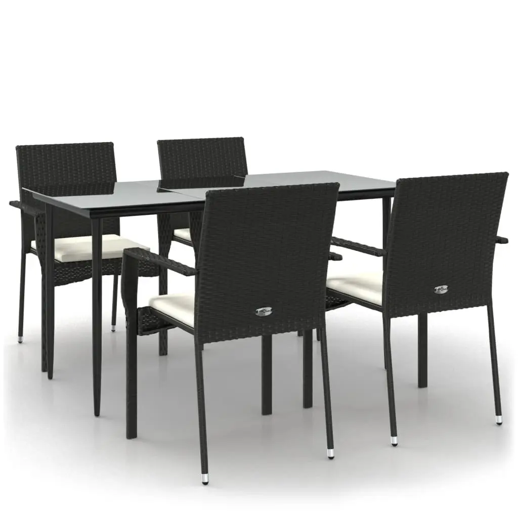 5 Piece Outdoor Dining Set Black Poly Rattan Garden Patio Furniture with