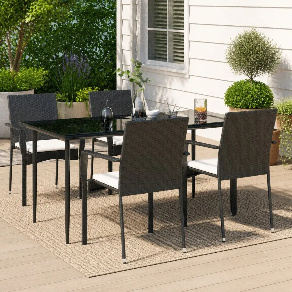 Outdoor Garden Dining Set Poly Rattan 5 Piece Black Patio Furniture Chairs Table