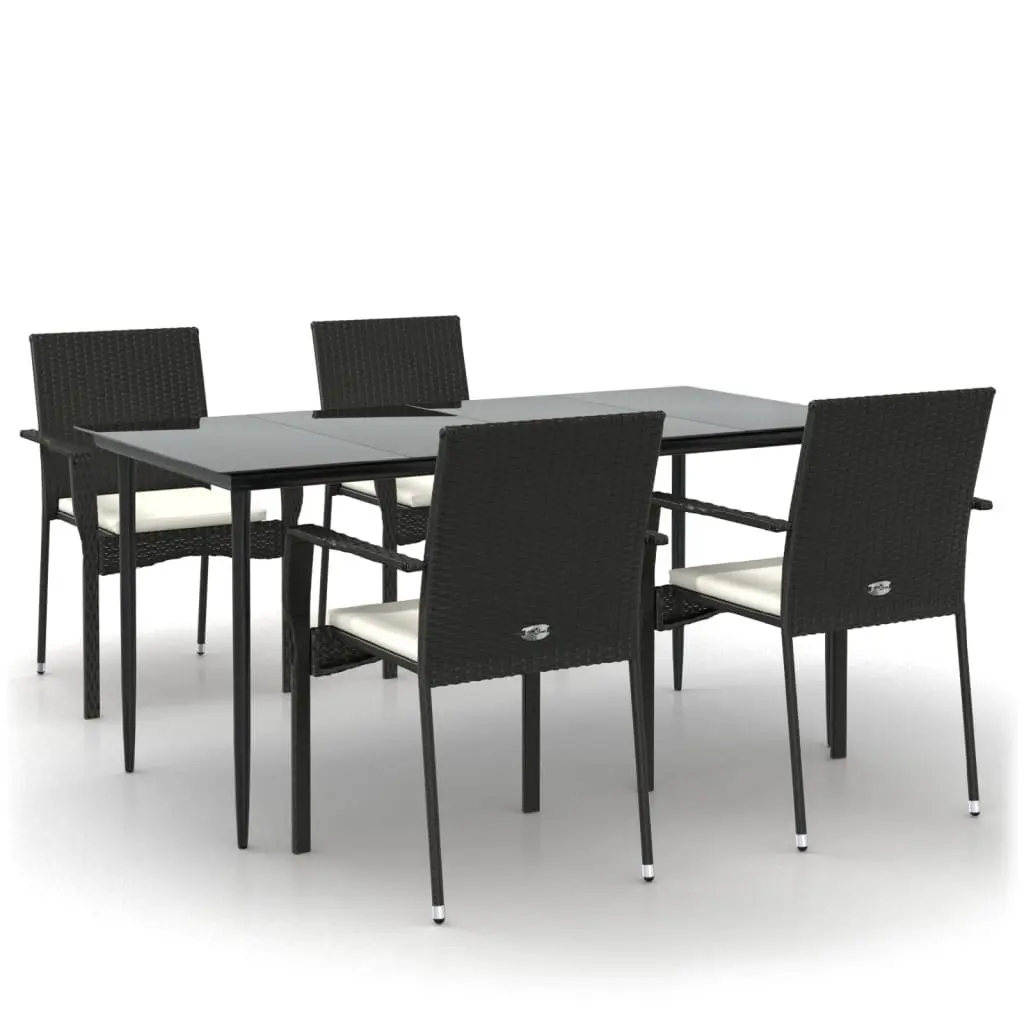 Outdoor Garden Dining Set Poly Rattan 5 Piece Black Patio Furniture Chairs Table