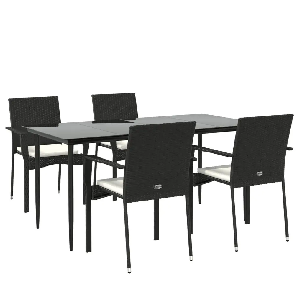 Outdoor Garden Dining Set Poly Rattan 5 Piece Black Patio Furniture Chairs Table