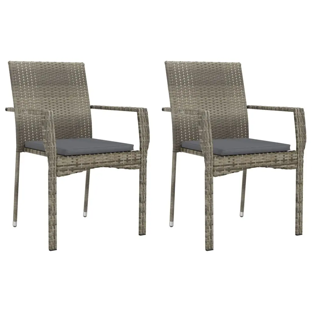 Garden Dining Set 3 Piece Grey PE Rattan Outdoor Patio Furniture with Steel Frame and Tempered Glass Tabletop