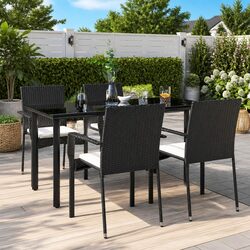 5 Piece Outdoor Dining Set Garden Patio Furniture Black Poly Rattan Chairs Table