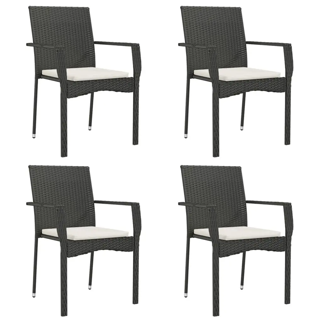5 Piece Outdoor Garden Dining Set Black Poly Rattan Chair Table Cushions