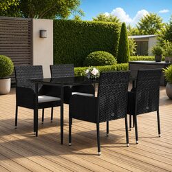 Functional 5 Piece Black Rattan Dining Set for Outdoors