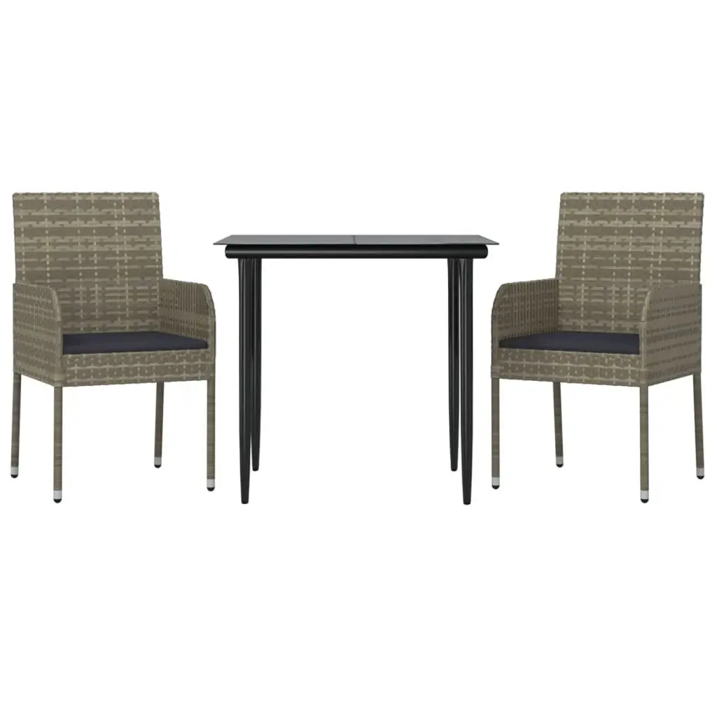 Garden Dining Set PE Rattan Steel Frame 3 Piece Grey Outdoor Furniture with Cushions