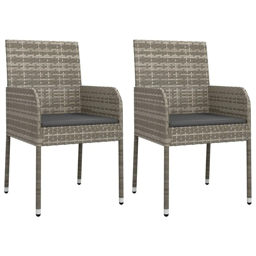 Garden Dining Set PE Rattan Steel Frame 3 Piece Grey Outdoor Furniture with Cushions