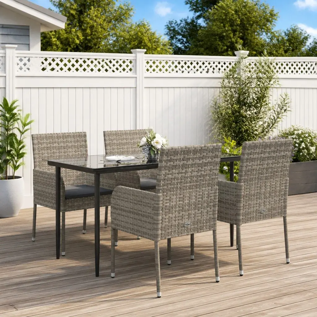 Garden Dining Set 5 Piece Outdoor Patio Furniture Grey PE Rattan Chairs Table