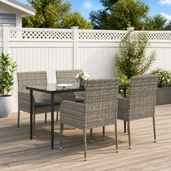 Garden Dining Set 5 Piece Outdoor Patio Furniture Grey PE Rattan Chairs Table