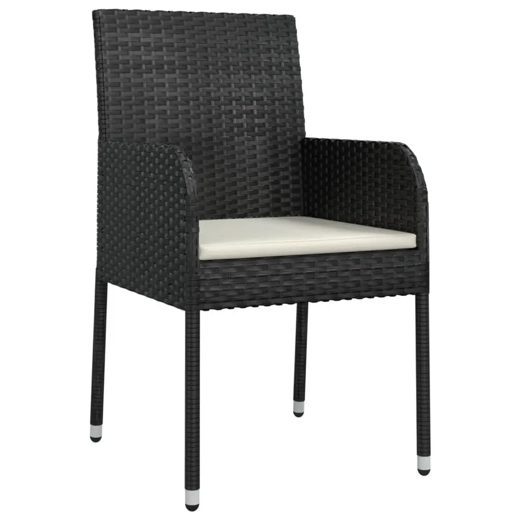 3 Piece Garden Dining Set Outdoor Patio Furniture Black PE Rattan Steel Frame Tempered Glass Tabletop