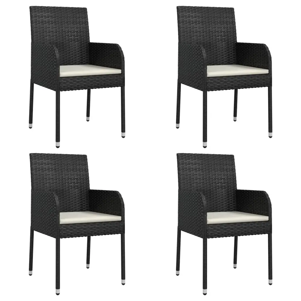 5 Piece Outdoor Garden Dining Set PE Rattan Steel Frame Tempered Glass Table Black