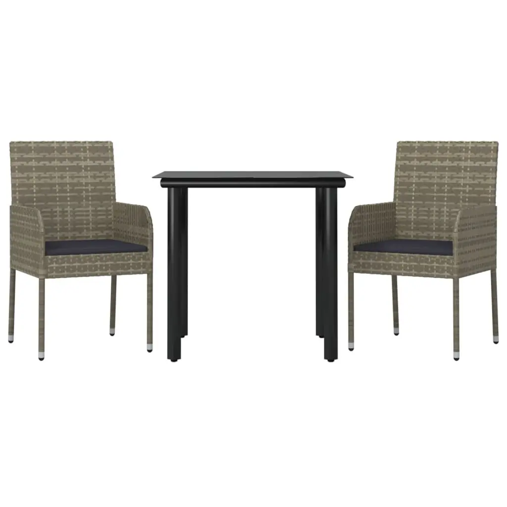 Garden Dining Set PE Rattan Steel Frame 3 Piece Outdoor Furniture Grey