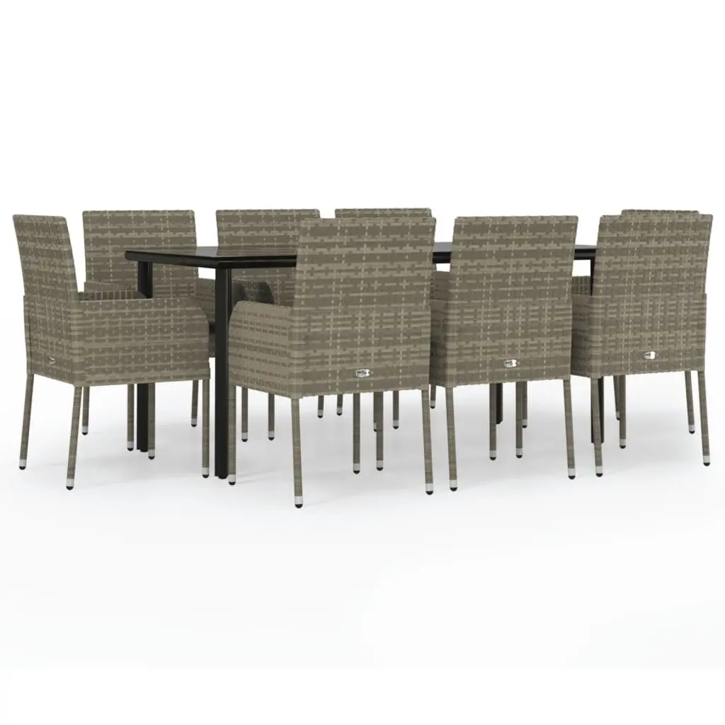 9 Piece Garden Dining Set Outdoor Patio Furniture Grey Poly Rattan with Cushions