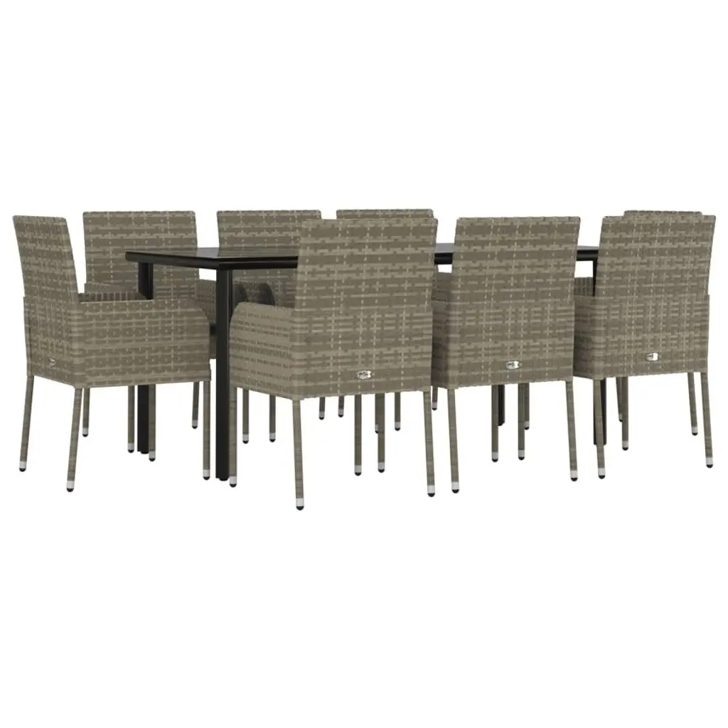 9 Piece Garden Dining Set Outdoor Patio Furniture Grey Poly Rattan with Cushions