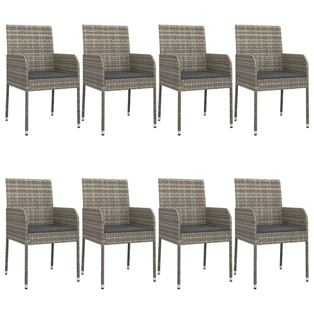 9 Piece Garden Dining Set Outdoor Patio Furniture Grey Poly Rattan with Cushions