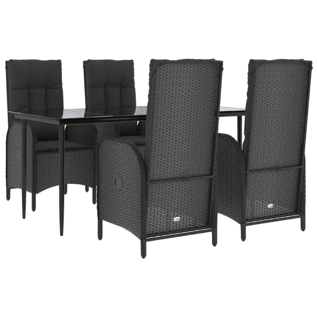 Outdoor Dining Set 5 Piece Garden Furniture Black Poly Rattan Table Chairs