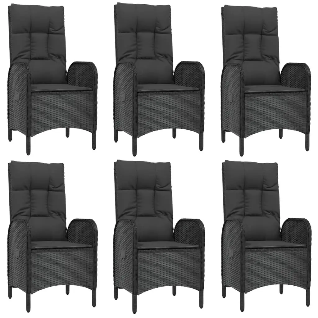 7 Piece Garden Dining Set PE Rattan Chairs Powder Coated Steel Frame Glass Table Black