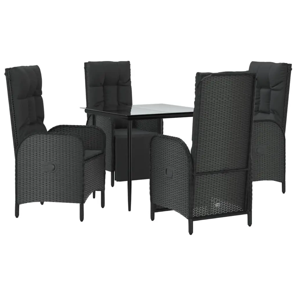 5 Piece Outdoor Dining Set PE Rattan Steel Frame Glass Black