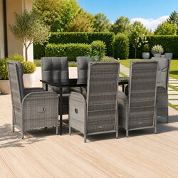 7 Piece Garden Dining Set Poly Rattan Chairs Table with Cushions Grey