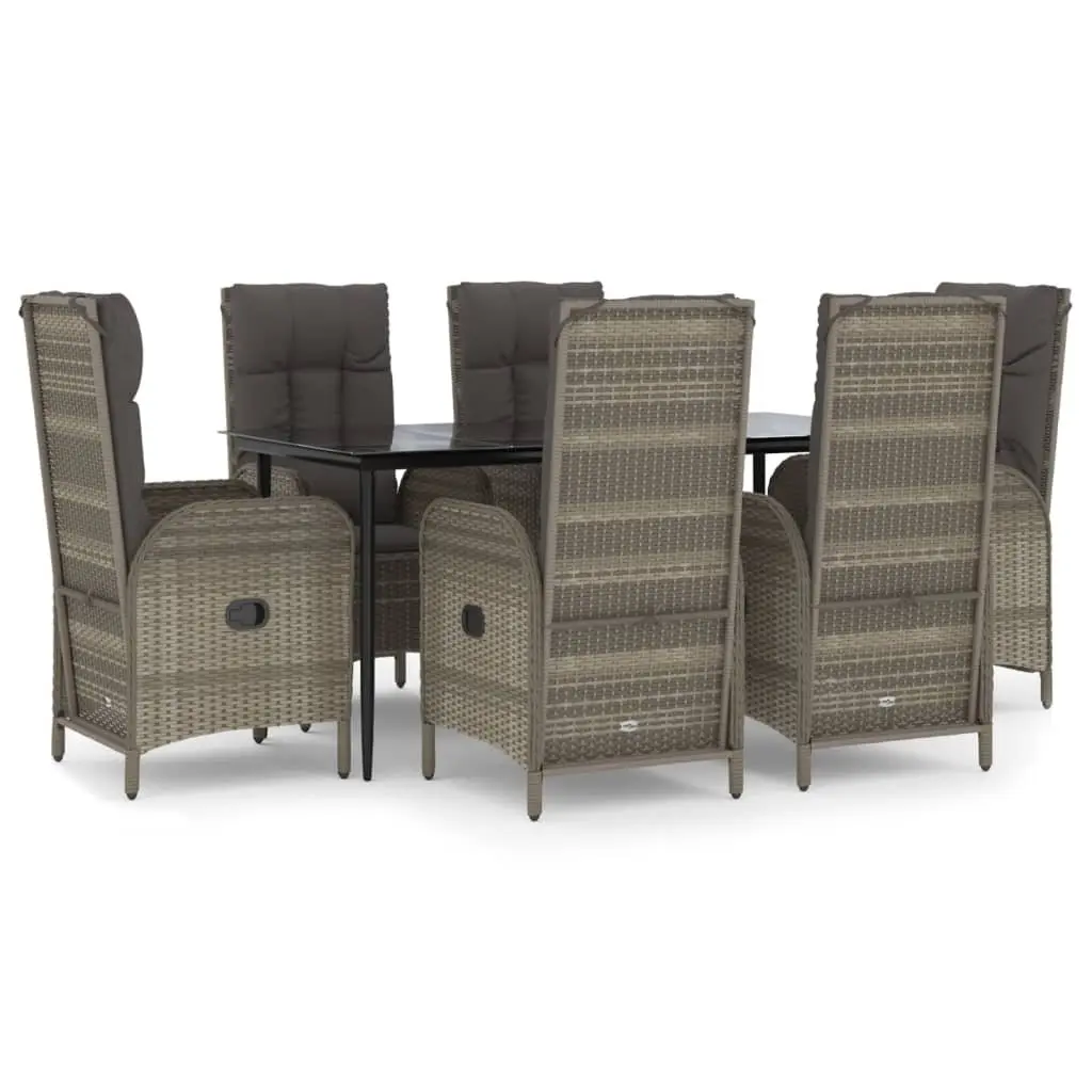 7 Piece Garden Dining Set PE Rattan Chairs Table with Cushions Grey