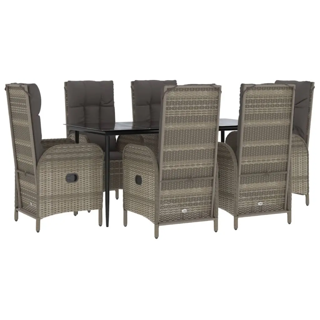 7 Piece Garden Dining Set PE Rattan Chairs Table with Cushions Grey
