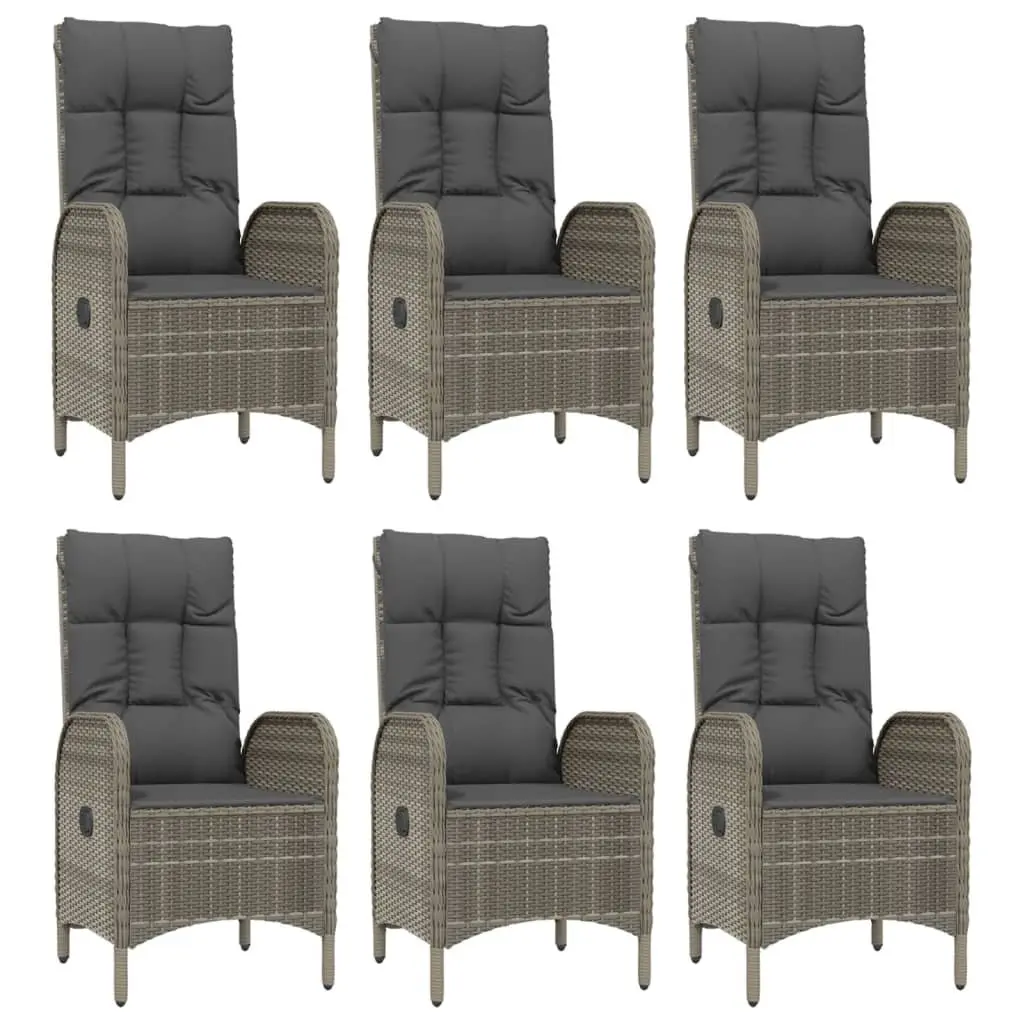 7 Piece Garden Dining Set PE Rattan Chairs Table with Cushions Grey