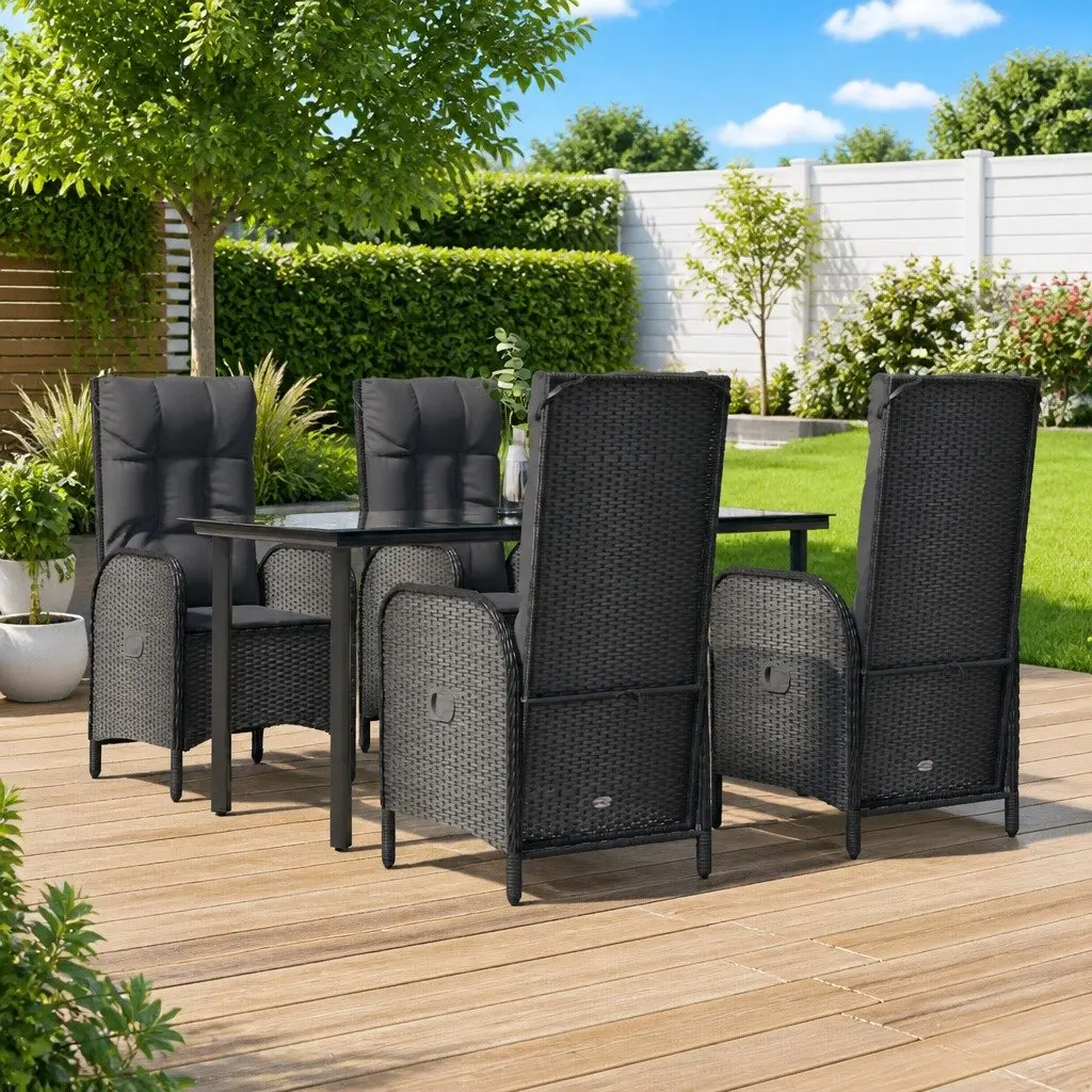 5 Piece Outdoor Dining Set Poly Rattan Table and Chairs Black