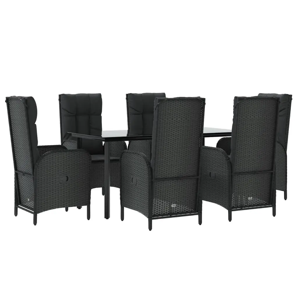 Outdoor Dining Set PE Rattan 7 Piece Black Garden Furniture Chairs Table